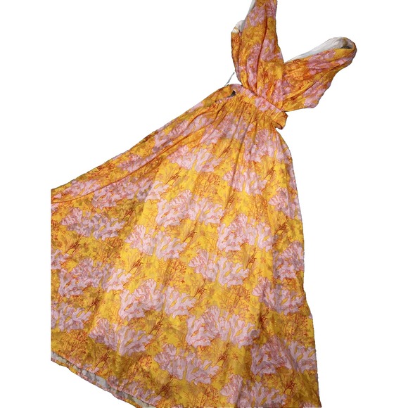 Shareen‎ Collection Women's Halter Dress Small Maxi Tropical Coral Print Sheer - Picture 1 of 11